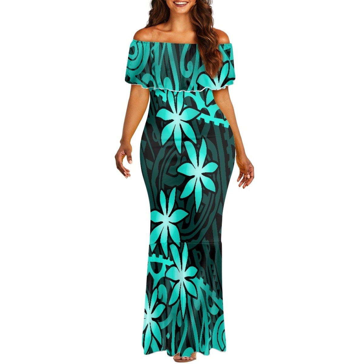 Wholesale Polynesian Elei Tribal Design Custom Personalized Fashion Pacific Island Pattern Long Skirt Plus Size Women's Dress