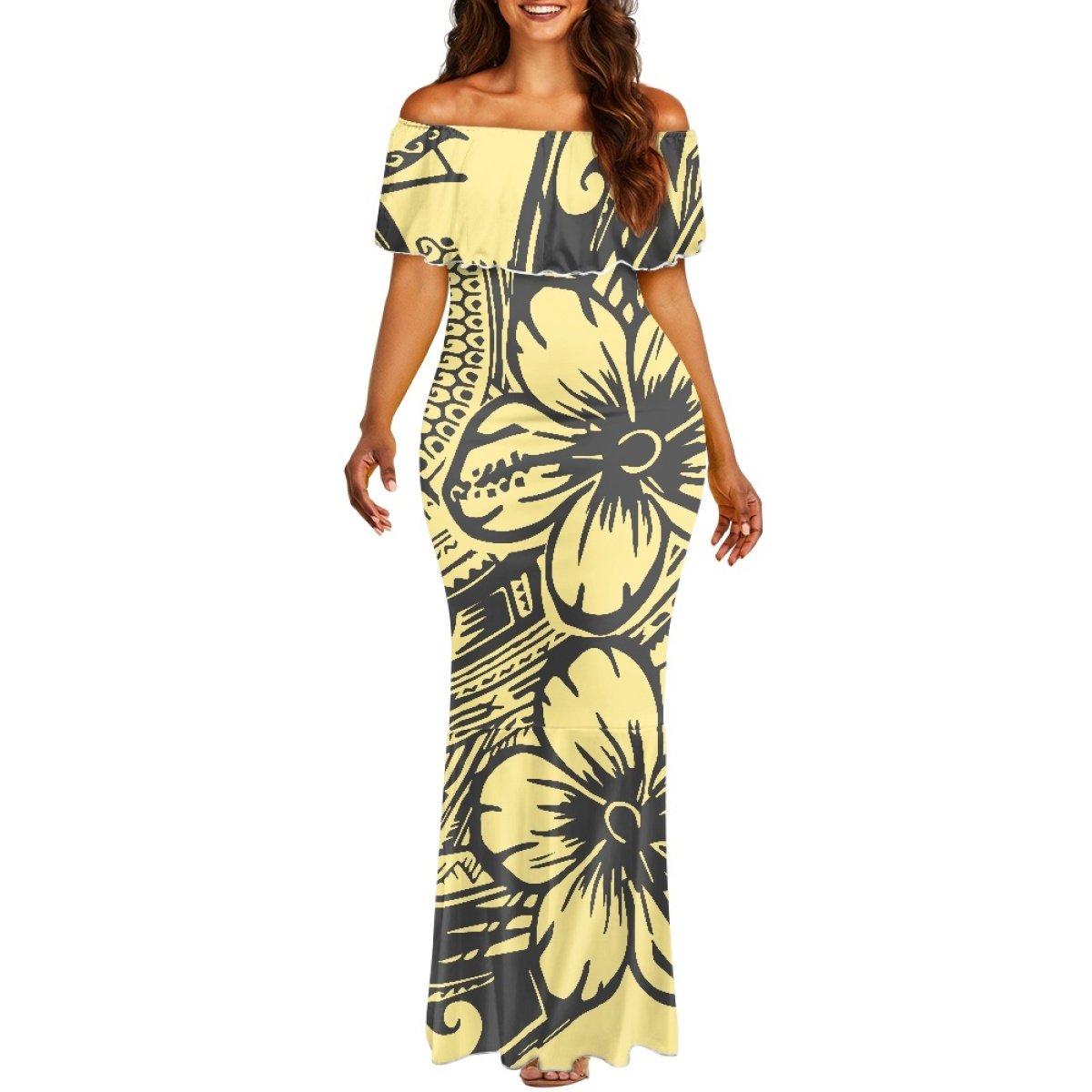 Wholesale Polynesian Elei Tribal Design Custom Personalized Fashion Pacific Island Pattern Long Skirt Plus Size Women's Dress