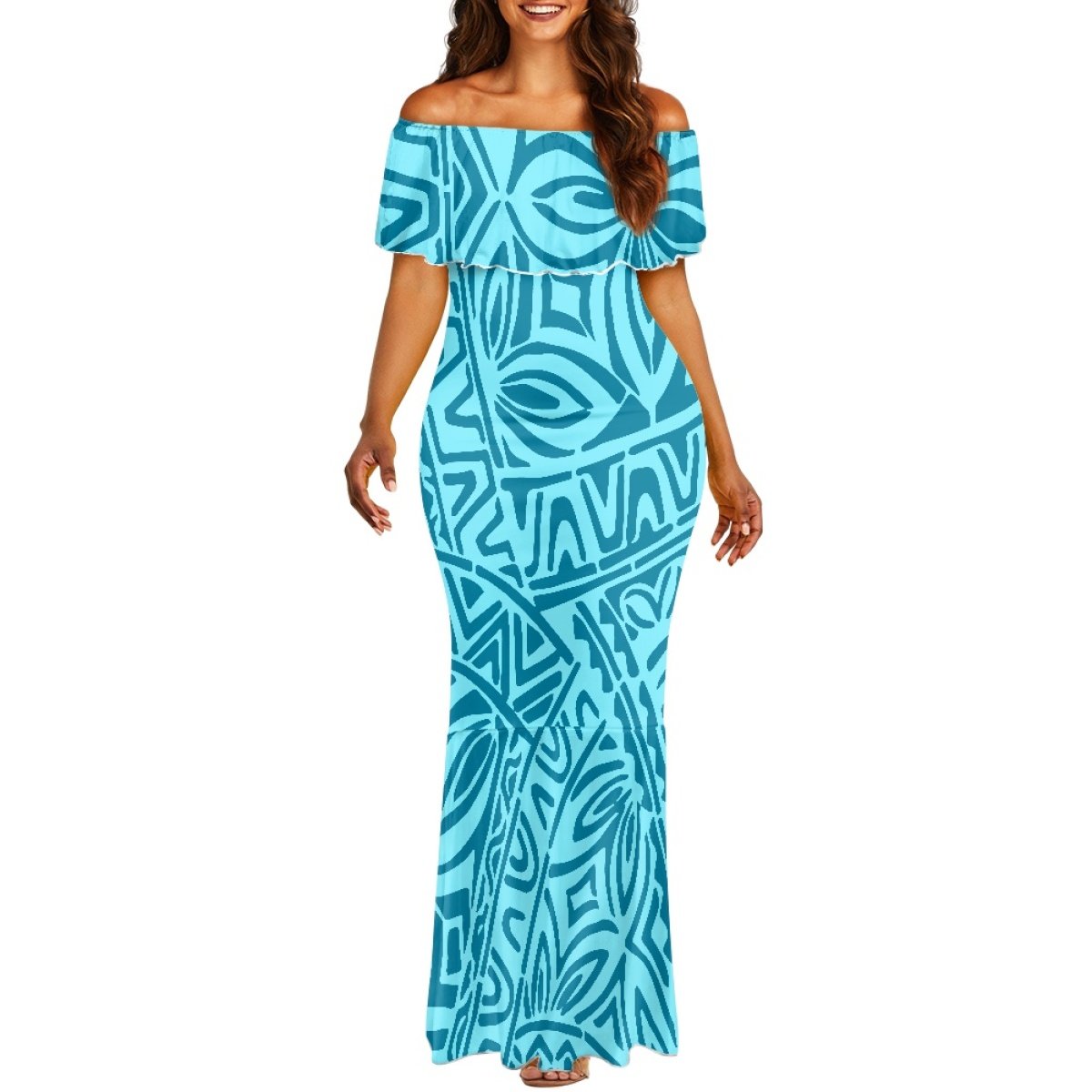 Wholesale Polynesian Elei Tribal Design Custom Personalized Fashion Pacific Island Pattern Long Skirt Plus Size Women's Dress