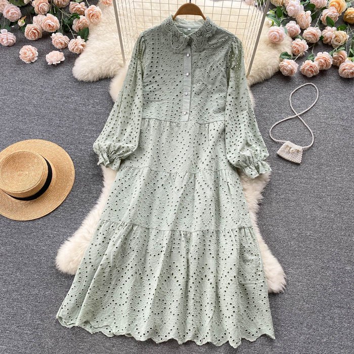 LY845 New 2022 Women's Romantic Solid Color Hollow Out Embroidery Dress Ladies Elegant Summer Dresses Vestidos Clothing 8