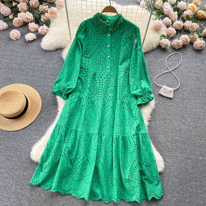 LY845 New 2022 Women's Romantic Solid Color Hollow Out Embroidery Dress Ladies Elegant Summer Dresses Vestidos Clothing 8