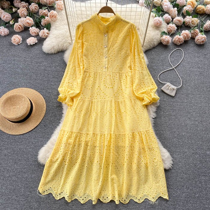 LY845 New 2022 Women's Romantic Solid Color Hollow Out Embroidery Dress Ladies Elegant Summer Dresses Vestidos Clothing 8