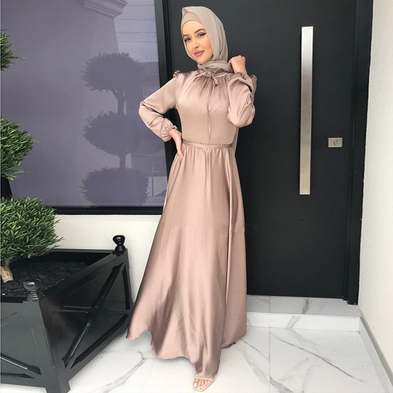 Turkish Arab Elegant Satin Glossy Acetate Dresses Traditional Muslim Clothing&Accessories women's muslim cairo evening dresses