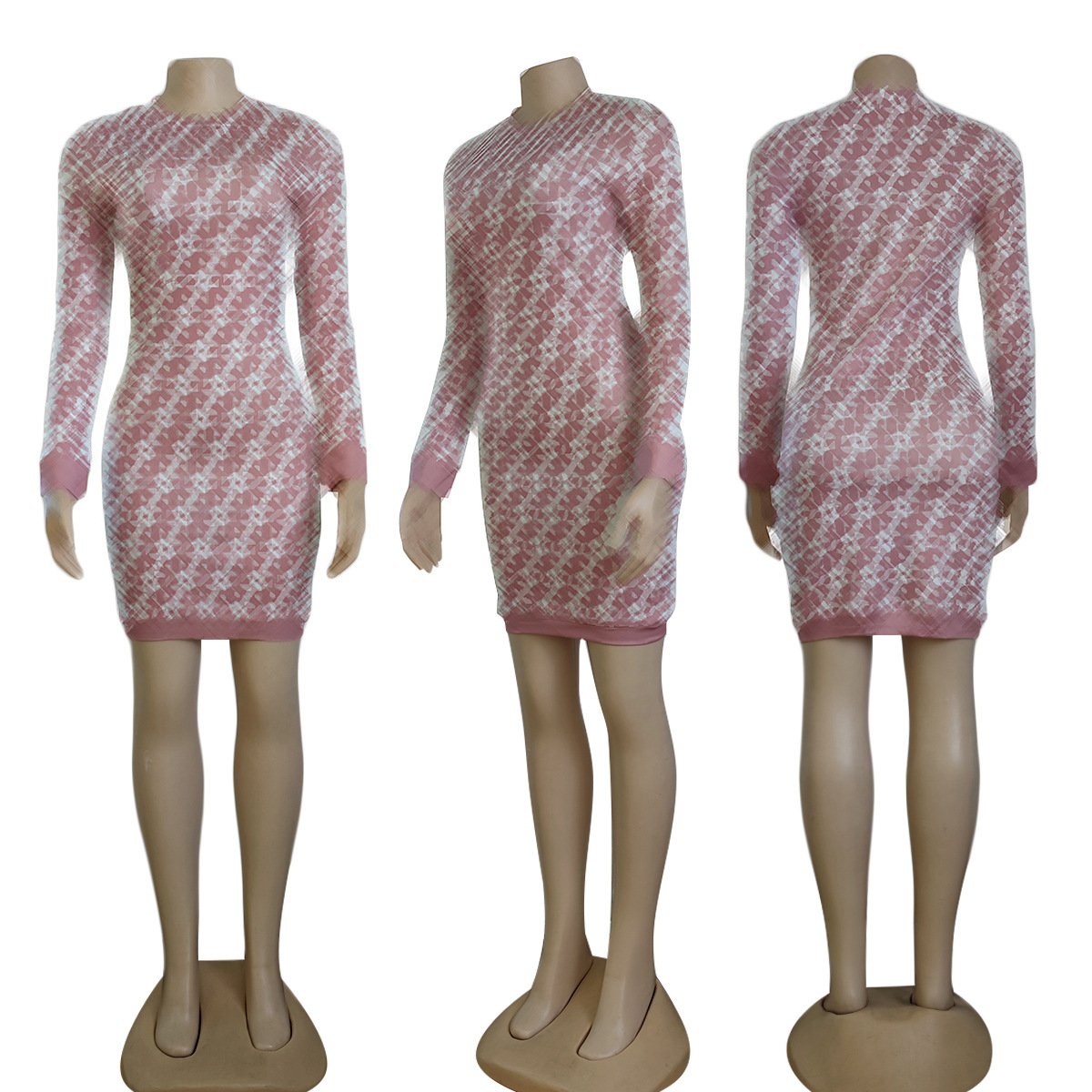 Wholesale designer clothing fall fashion elegant long sleeve bodycon dress brand pink short dresses women