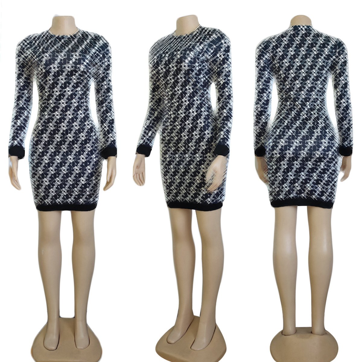 Wholesale designer clothing fall fashion elegant long sleeve bodycon dress brand pink short dresses women
