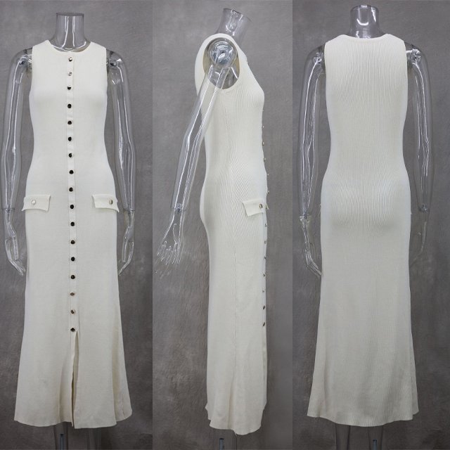 GX0375 Boutique sexy bodycon long knitted dresses summer clothing women tight casual elegant sleeveless button knit maxi dress