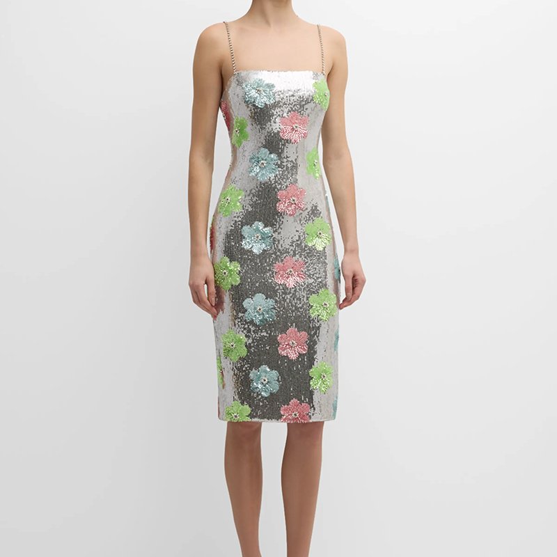 Custom Women's Sleeveless Midi Bodycon Party Dress Floral Sequin Empire Waistline Crystal Straps Dress For Cocktail