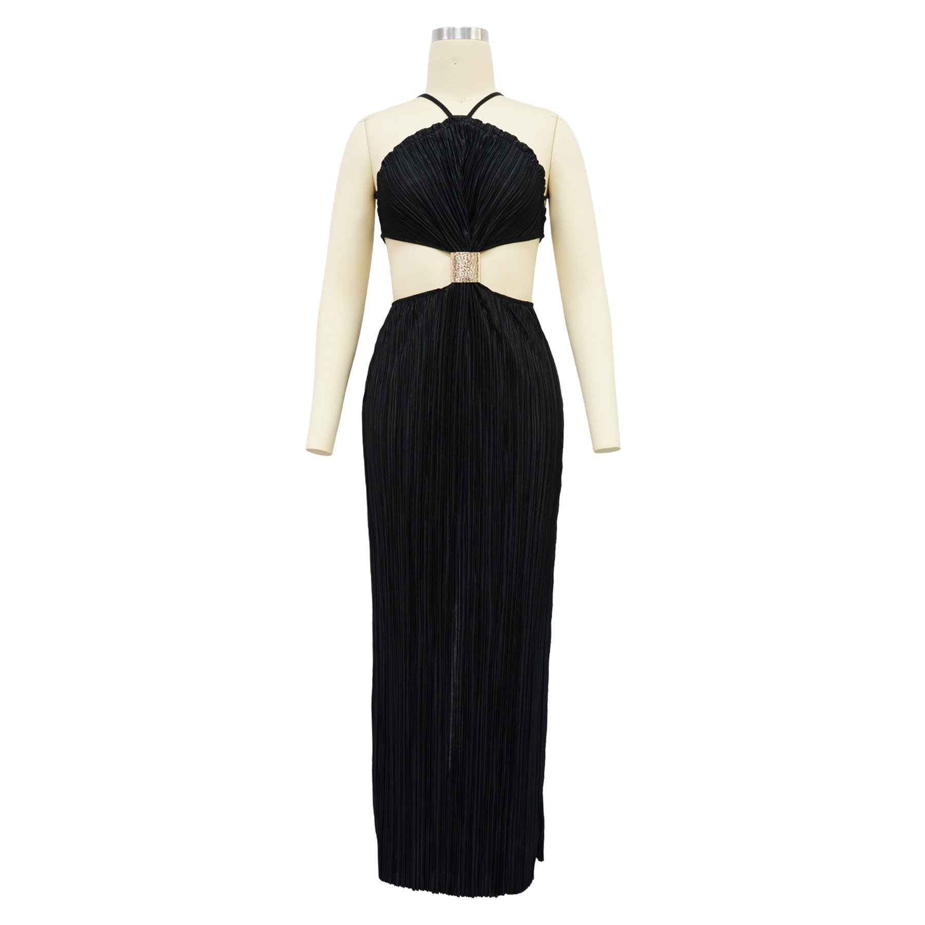 K10759 Women's pleated sexy lace-up evening dress back slit dress women's casual dress