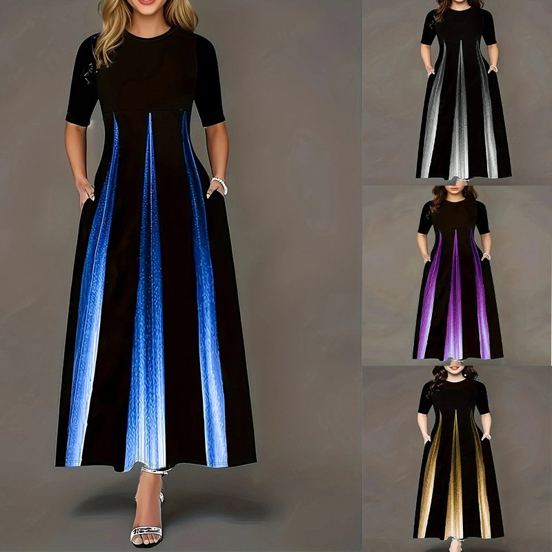 2024 Hot Style Women's Elegant silk stripe print Work Party A-Line casual Dress plus size women's dresses