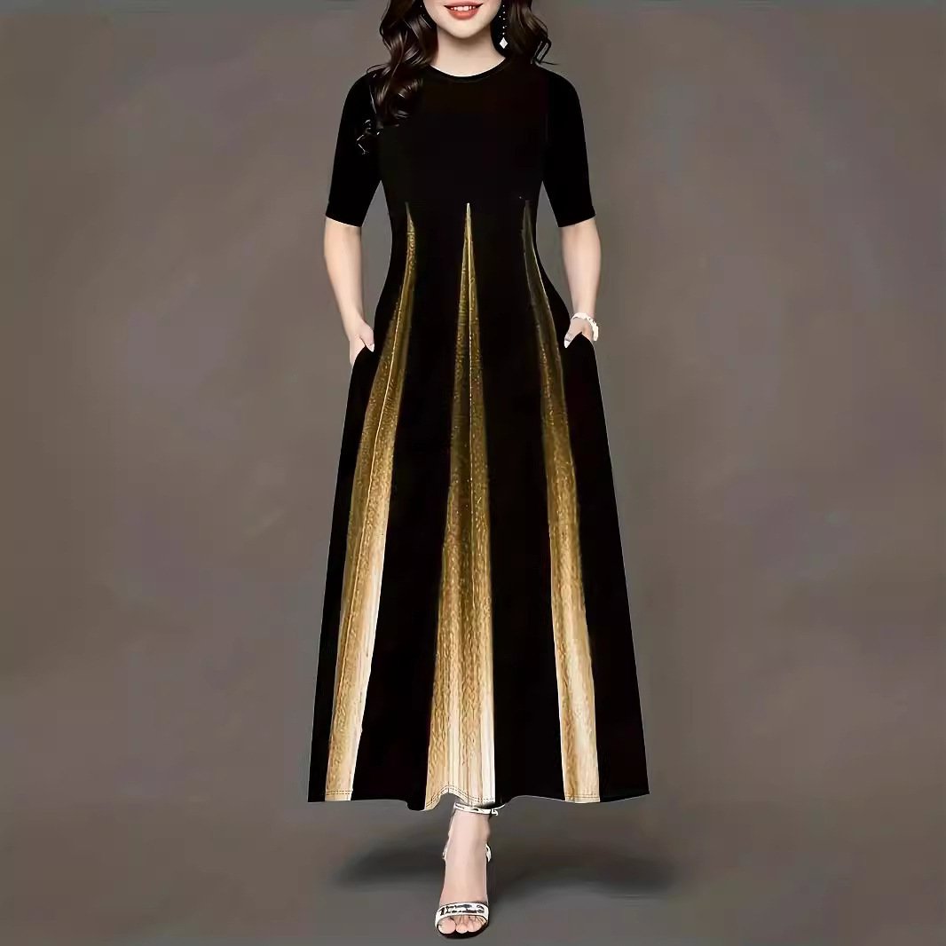 2024 Hot Style Women's Elegant silk stripe print Work Party A-Line casual Dress plus size women's dresses