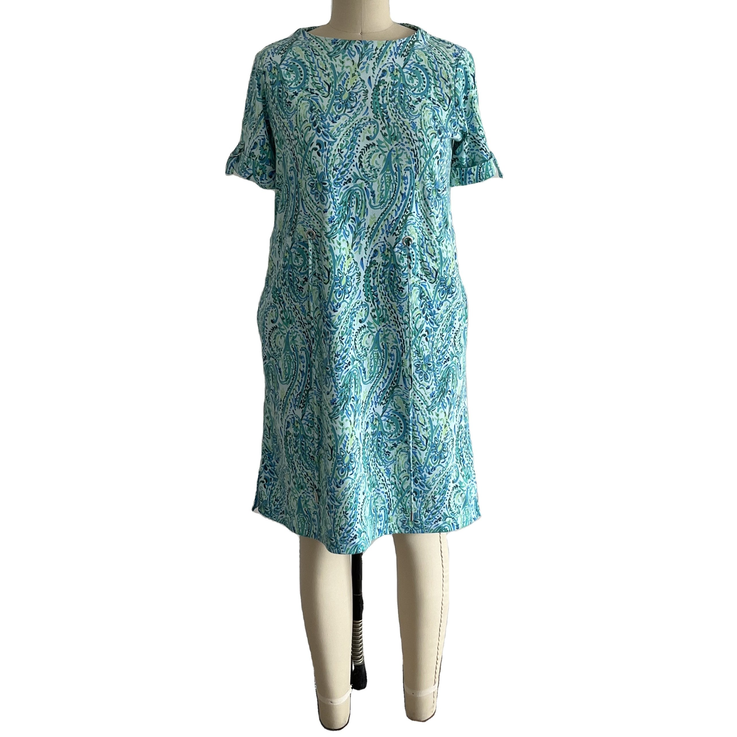 New Arrivals Floral Printed Women&#39;s Dress Short Sleeve High Waist Women Casual Dresses Clothing Summer Natural OEM Service
