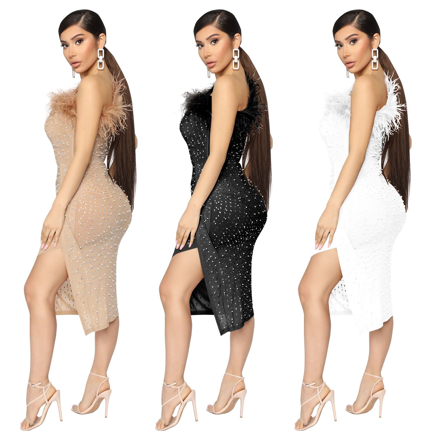 high quality one hand short evening dress for women wedding party new 2022 sexy diamond crystal dress