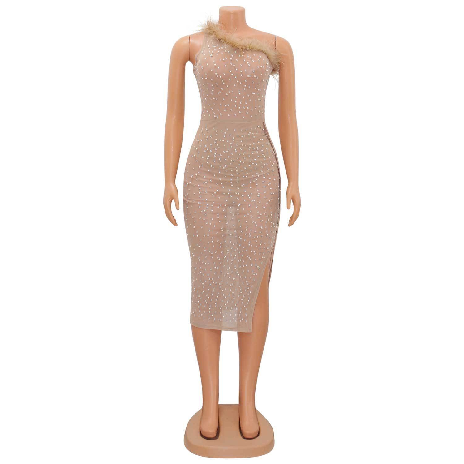 high quality one hand short evening dress for women wedding party new 2022 sexy diamond crystal dress