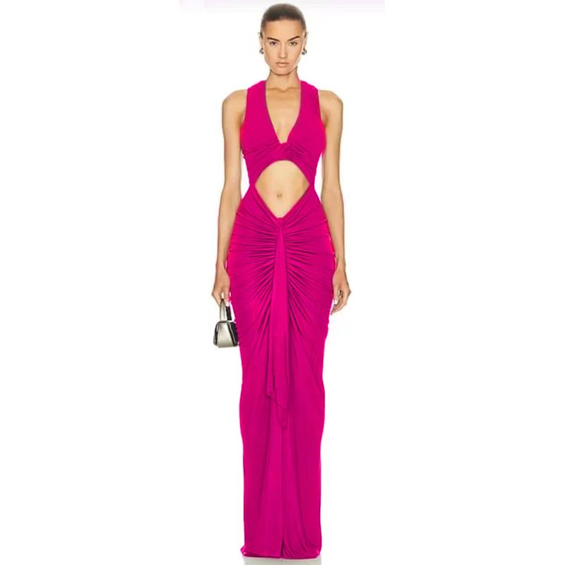 New Fashion Design Elegant V Neck Women'S Sexy Sleeveless Cutout Slim Maxi Dress