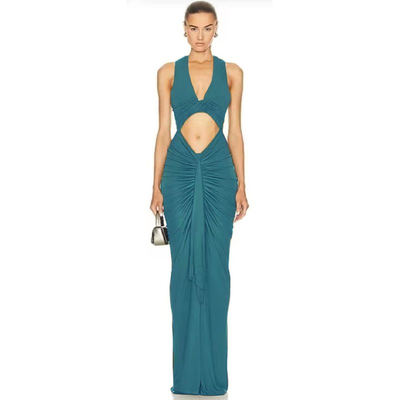 New Fashion Design Elegant V Neck Women'S Sexy Sleeveless Cutout Slim Maxi Dress