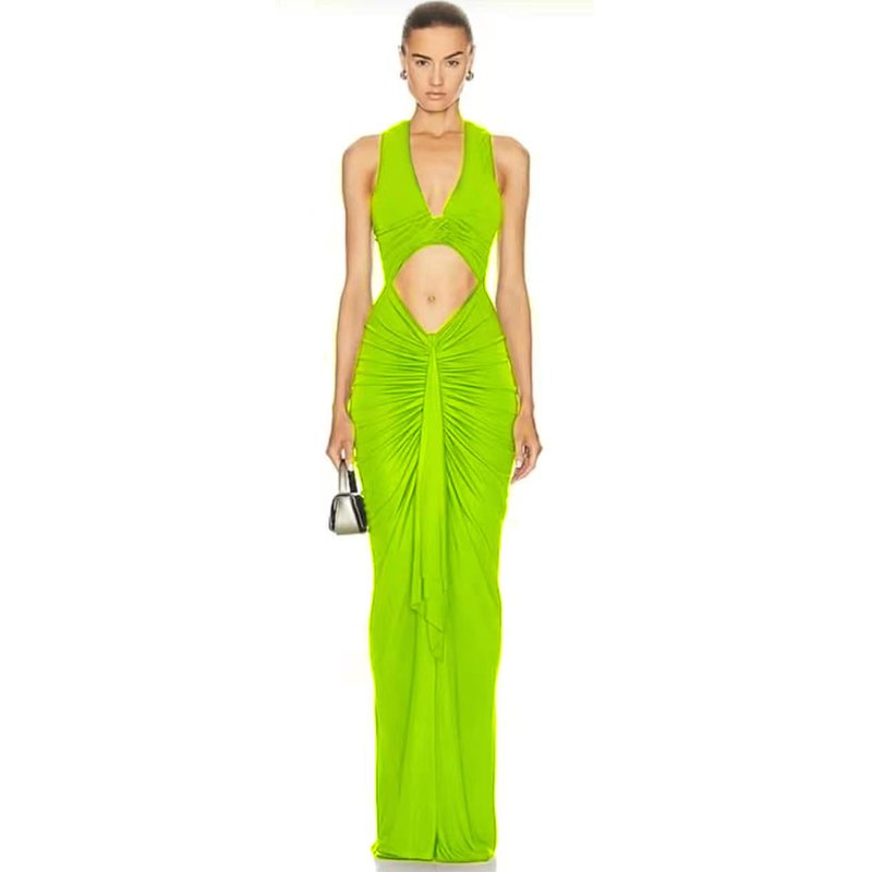 New Fashion Design Elegant V Neck Women'S Sexy Sleeveless Cutout Slim Maxi Dress