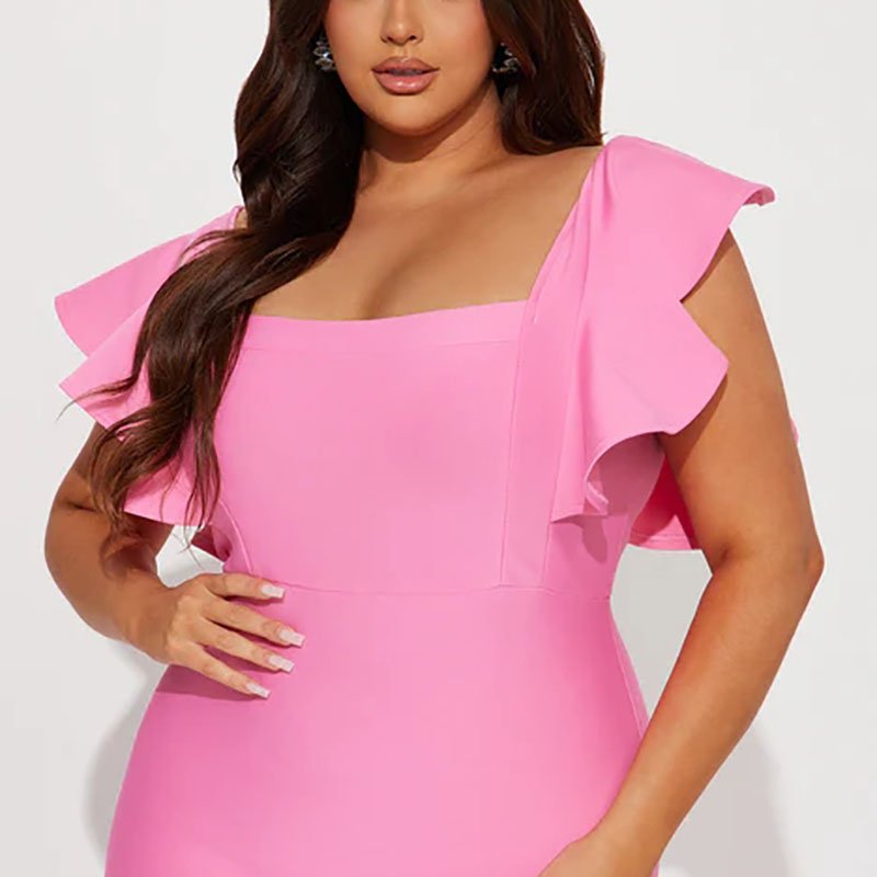 New Arrival Summer Solid Ruffle Elegant Casual Dresses Hem Bodycon Wrap Formal Women Evening Bandage Midi Dress
