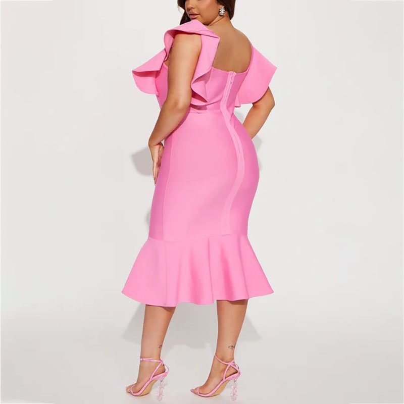 New Arrival Summer Solid Ruffle Elegant Casual Dresses Hem Bodycon Wrap Formal Women Evening Bandage Midi Dress