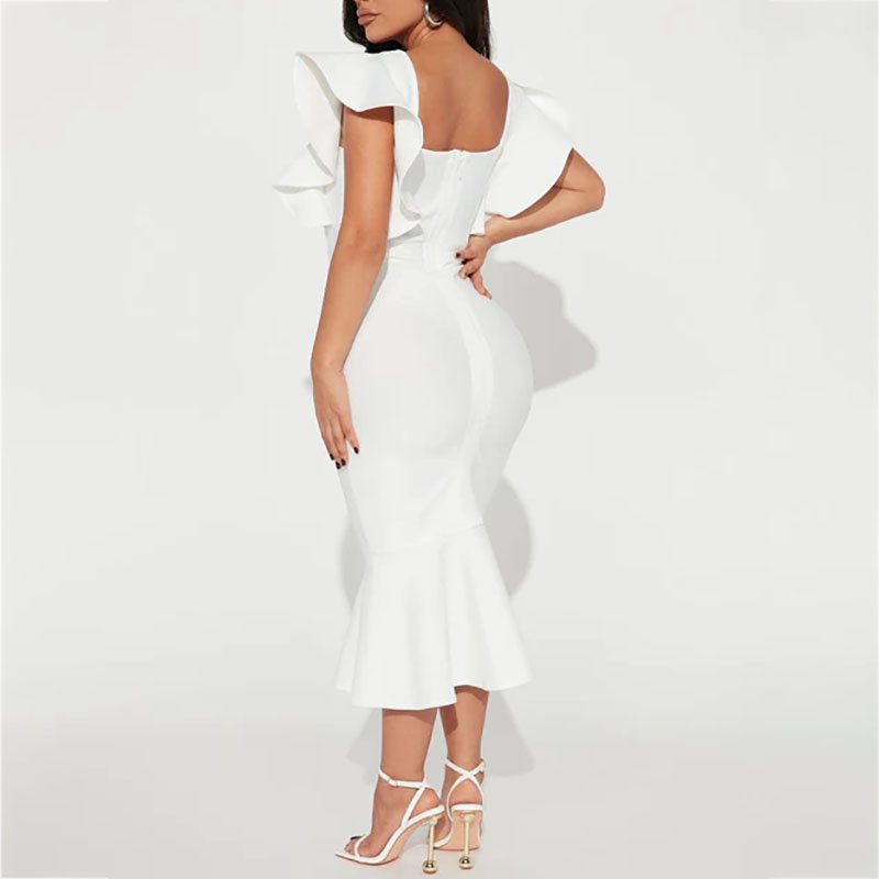 New Arrival Summer Solid Ruffle Elegant Casual Dresses Hem Bodycon Wrap Formal Women Evening Bandage Midi Dress