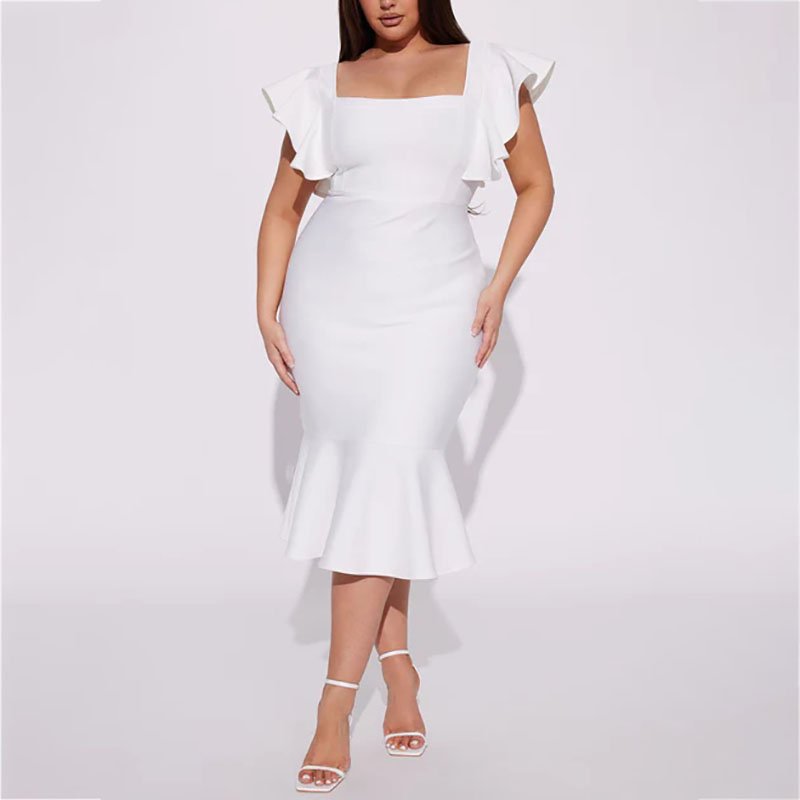 New Arrival Summer Solid Ruffle Elegant Casual Dresses Hem Bodycon Wrap Formal Women Evening Bandage Midi Dress