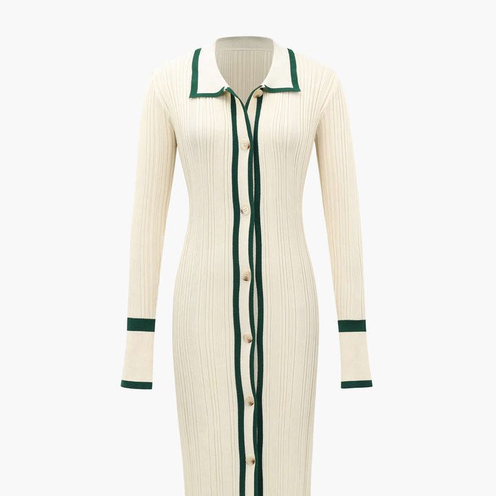 OEM CUSTOM Solid sexy elegant ladies polo-collar knitted long dress spring autumn basis sweater dress