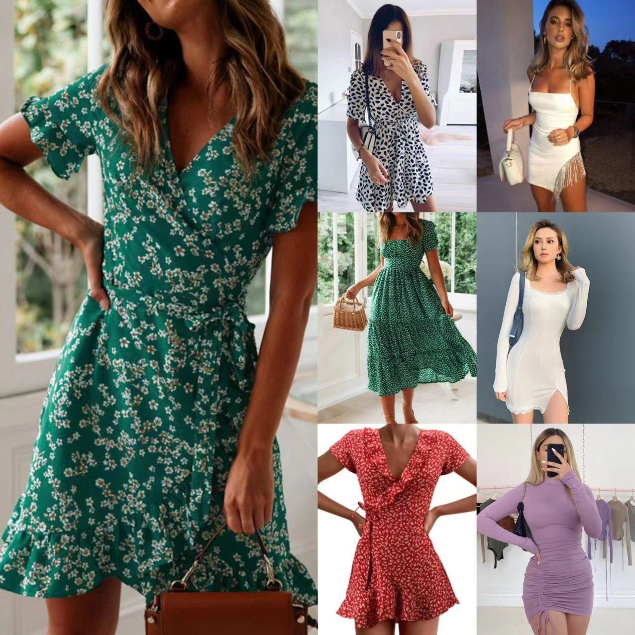 2024 Fashion Wholesale Women's Wear Discount Bulk Used Summer Fragmented Flower printed Sexy Casual Dress