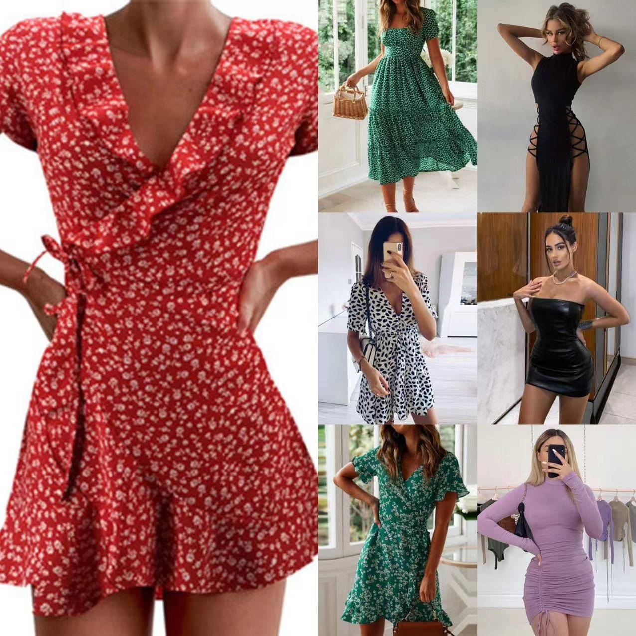 2024 Fashion Wholesale Women's Wear Discount Bulk Used Summer Fragmented Flower printed Sexy Casual Dress