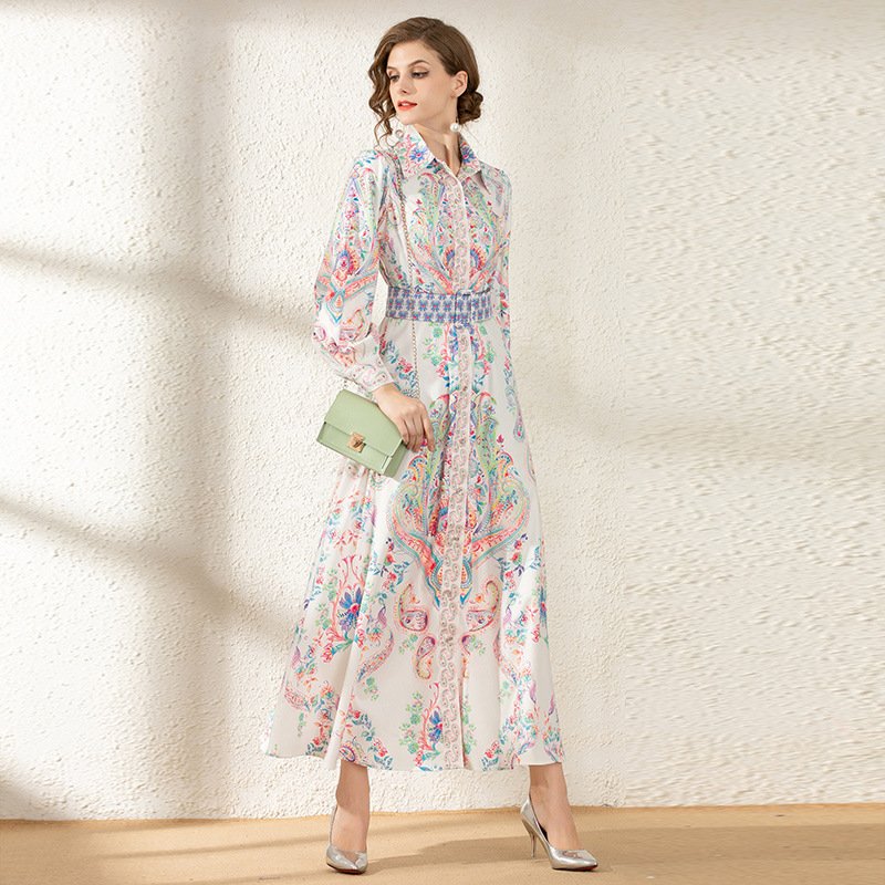 Fashion Women Floral Printing Long-sleeve Corset Casual Dress Wholesale Evening Party Gift High Quality Women Casual Clothing