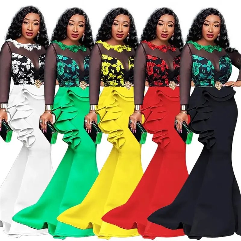New Style Classic Dresses For Women Long Party Mermaid Dress Mesh Ruffles Evening Bodycon Maxi Dress