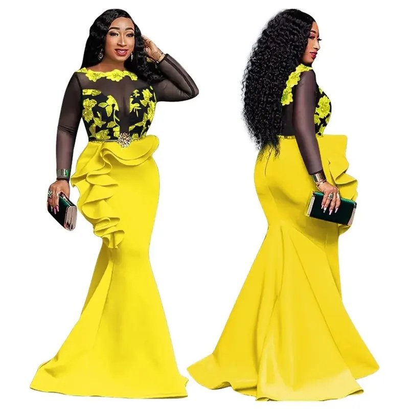 New Style Classic Dresses For Women Long Party Mermaid Dress Mesh Ruffles Evening Bodycon Maxi Dress