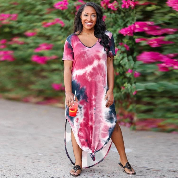 Casual Ladies Loose Long Dresses Maxi Printed Holiday Beach Dress Slit Robe Plage Nouvelle Collection 2022 Femme