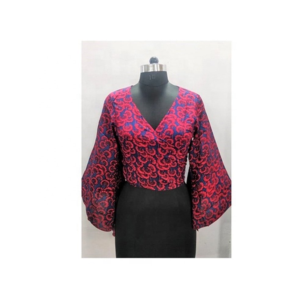 Simple Fashion Women's Summer Silk Blouse Medium Sleeve V-Neck Casual Wear Tops Ready for Export in Bulk Quantity