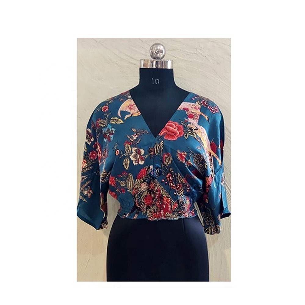 Simple Fashion Women's Summer Silk Blouse Medium Sleeve V-Neck Casual Wear Tops Ready for Export in Bulk Quantity