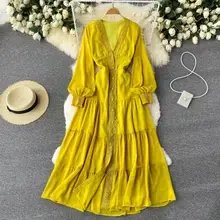 New A Line Casual Dresses Ladies Regular Breathable Boho Pleated Dress women Floral Casual Dresses With Lace