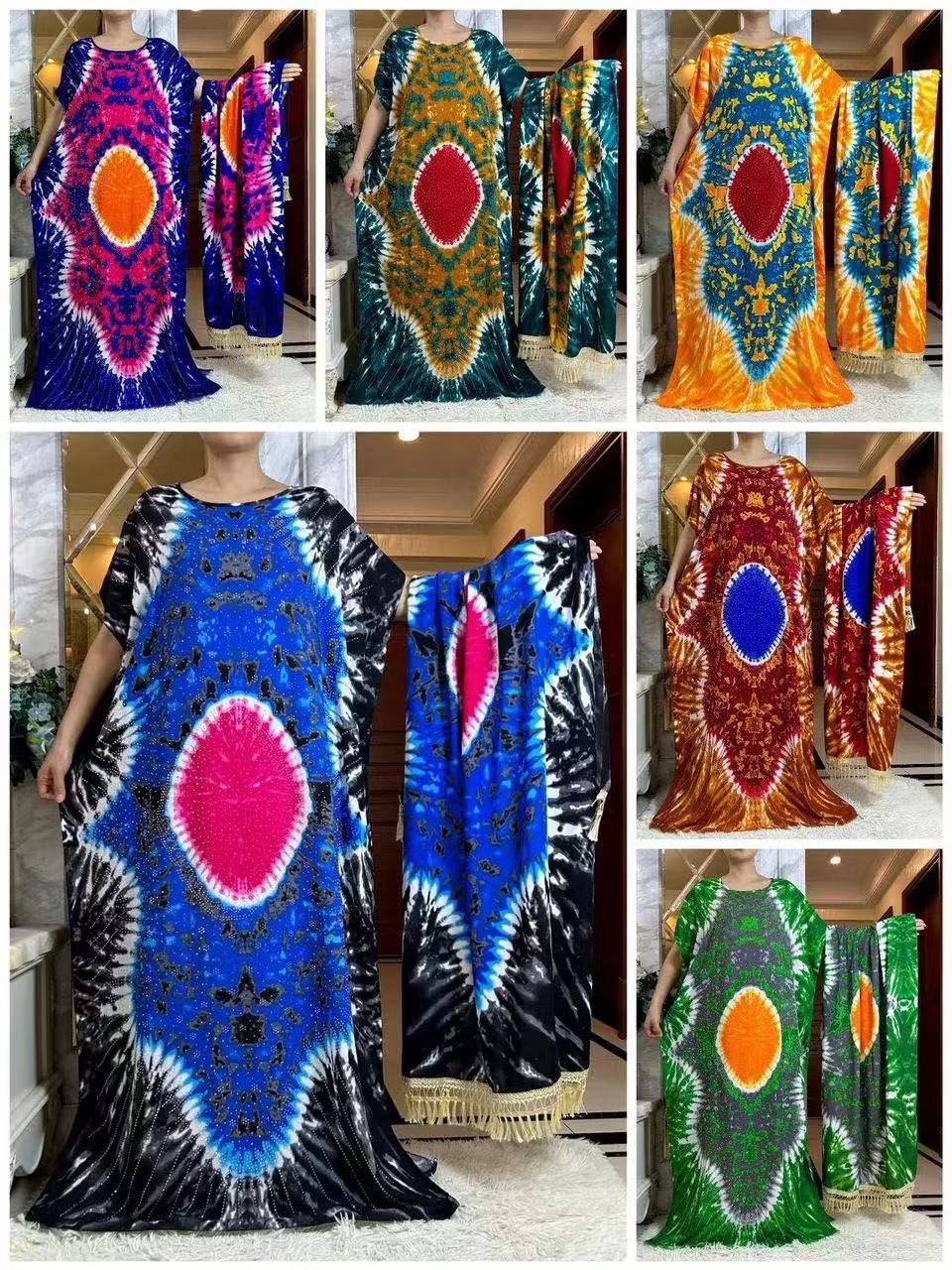 Maxi Dress rayon cotton prints Abaya with scarf Hot Diamond Casual Multi color African woman designer dress Ethnic Clothing