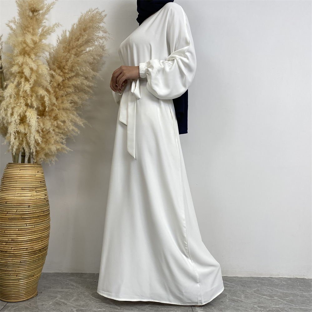 6673# New Simple Elegant White Nida Fabric Muslim Islamic Traditional Women's Dress