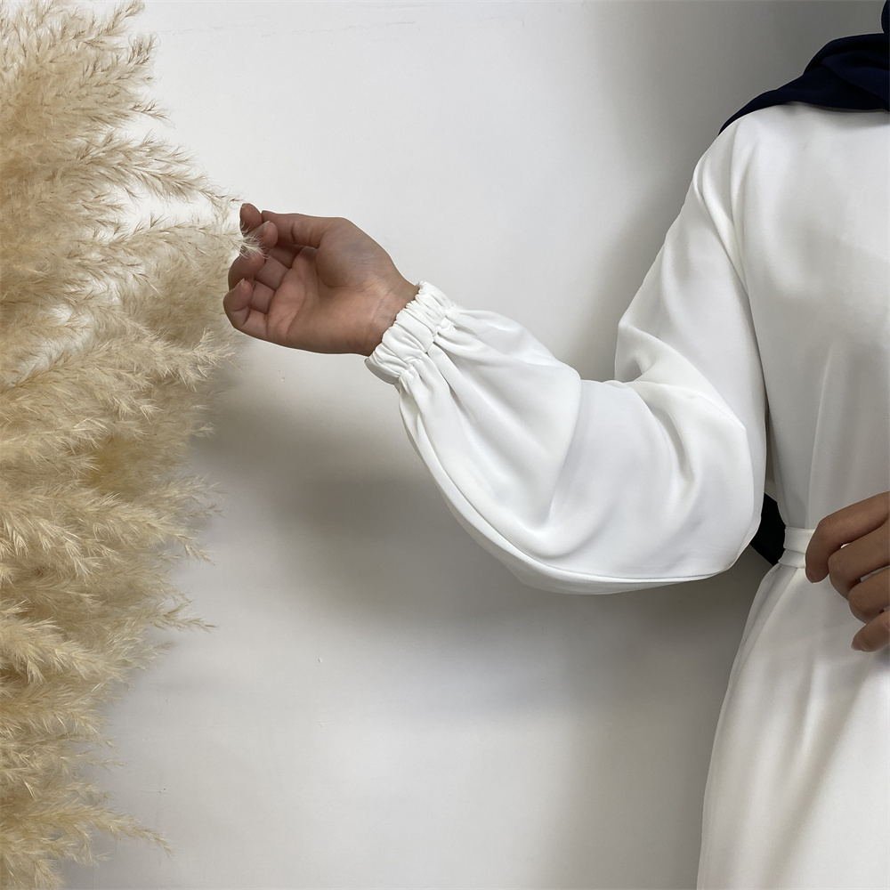 6673# New Simple Elegant White Nida Fabric Muslim Islamic Traditional Women's Dress