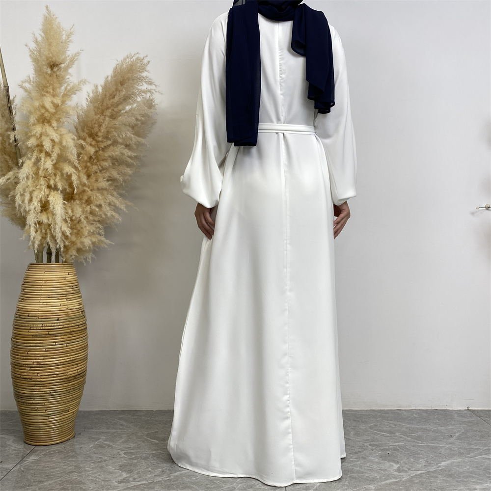 6673# New Simple Elegant White Nida Fabric Muslim Islamic Traditional Women's Dress