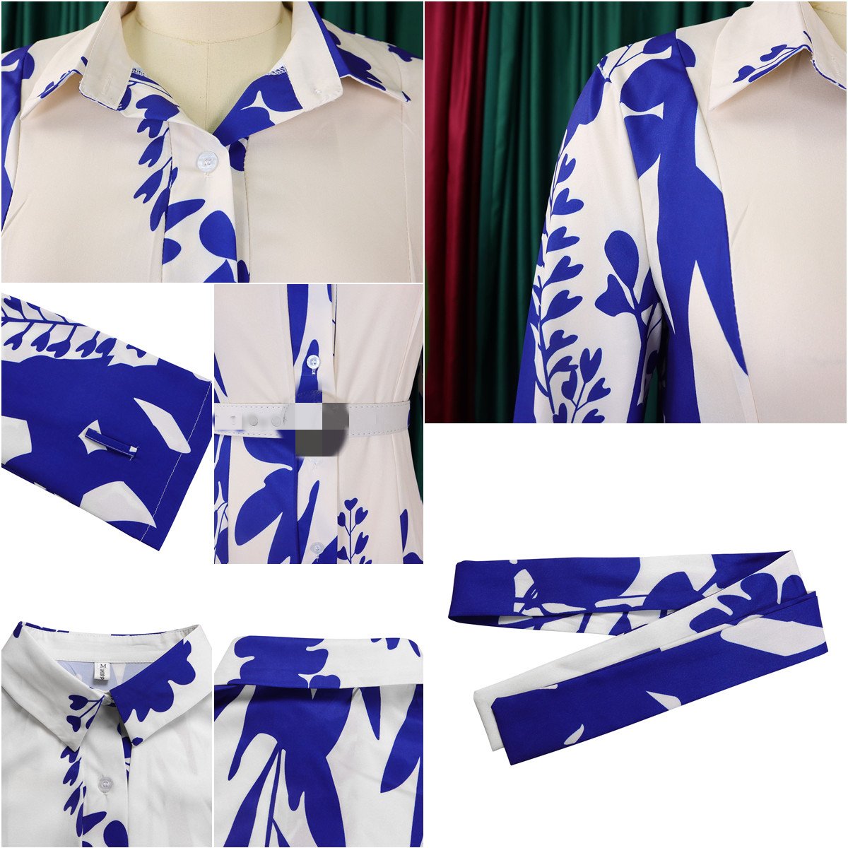 D3264-C1 Elegant Dresses Women Casual Ladies Office Dresses Shirt Collar Irregular Plants Flowers Printed Summer Dress For women