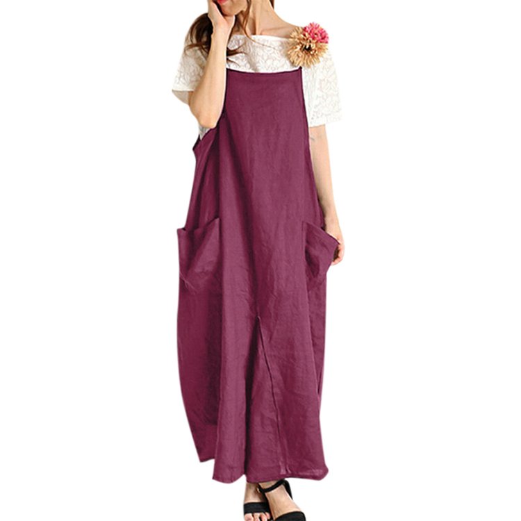 Plus Size Womens Cotton Linen Loose Casual Dress