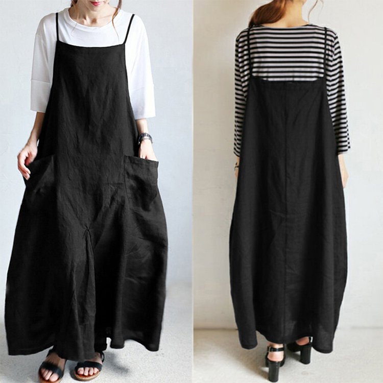 Plus Size Womens Cotton Linen Loose Casual Dress