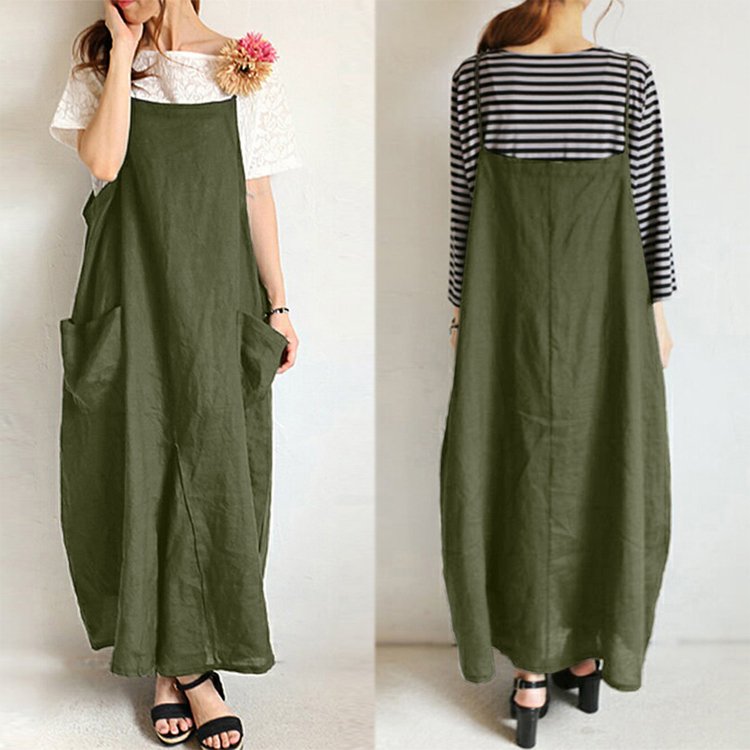 Plus Size Womens Cotton Linen Loose Casual Dress