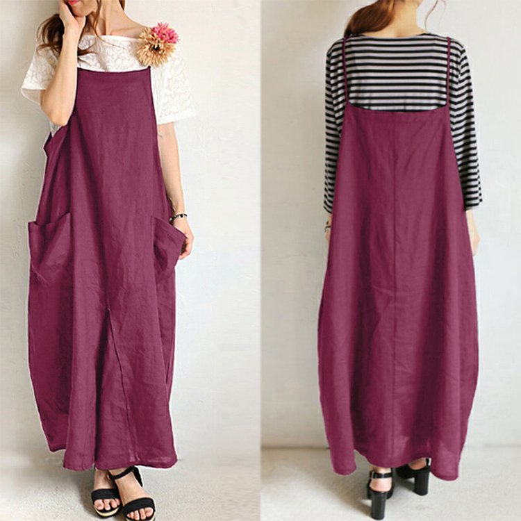Plus Size Womens Cotton Linen Loose Casual Dress
