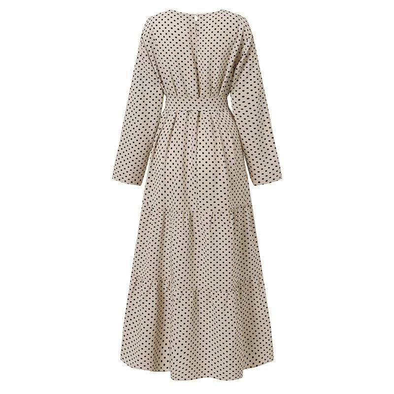 Women's Casual Solid Muslim Dress Polka Dots Printed Abaya Elegant Dress Arab Kaftan Nigerian Clothes for Women