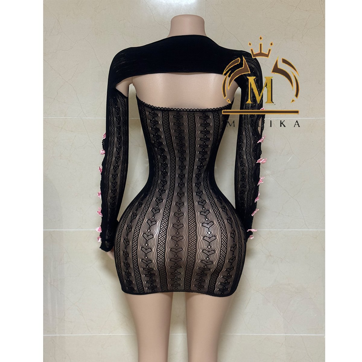 Spring Fall Cute Women Dresses Lace Bow Hollow Knit Backless Bodycon Mini Dress Y2k Sexy Casual Dresses Women Lady Elegant 2025