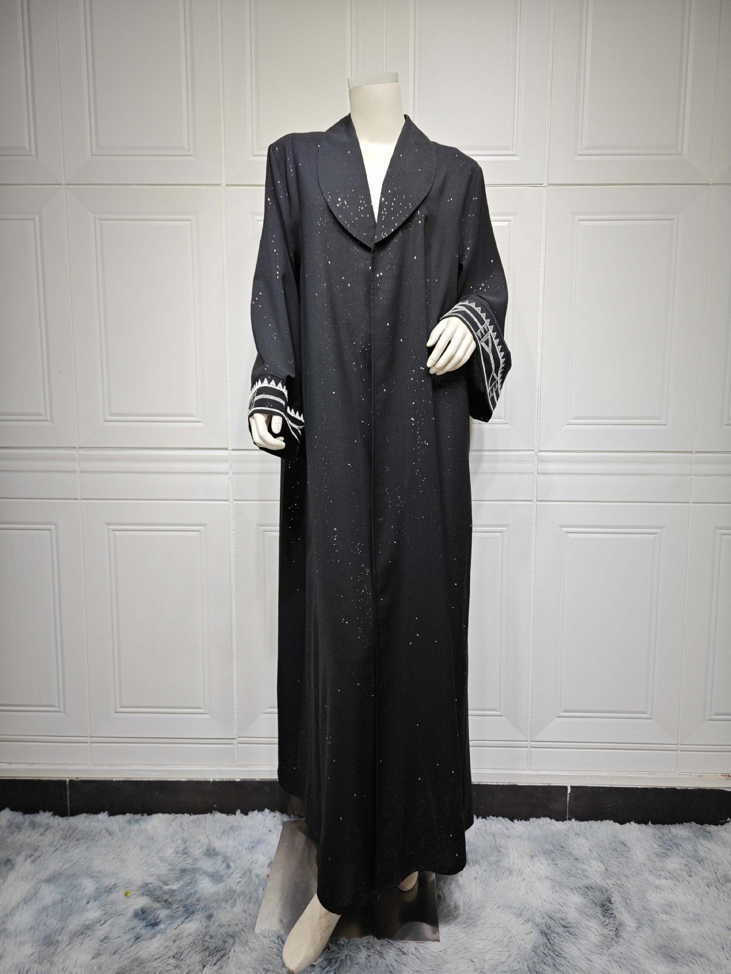 Dubai New Custom Front Open Abaya Women Muslim Open Abaya Dress Coat with Gold Shining Powder