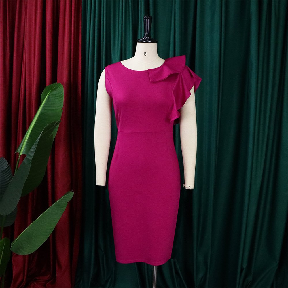 2024 Custom Women's Clothing Office Ladies Dress New Style Cheap Casual Women Close Fitting Lotus Petals Sleeveless Dresses