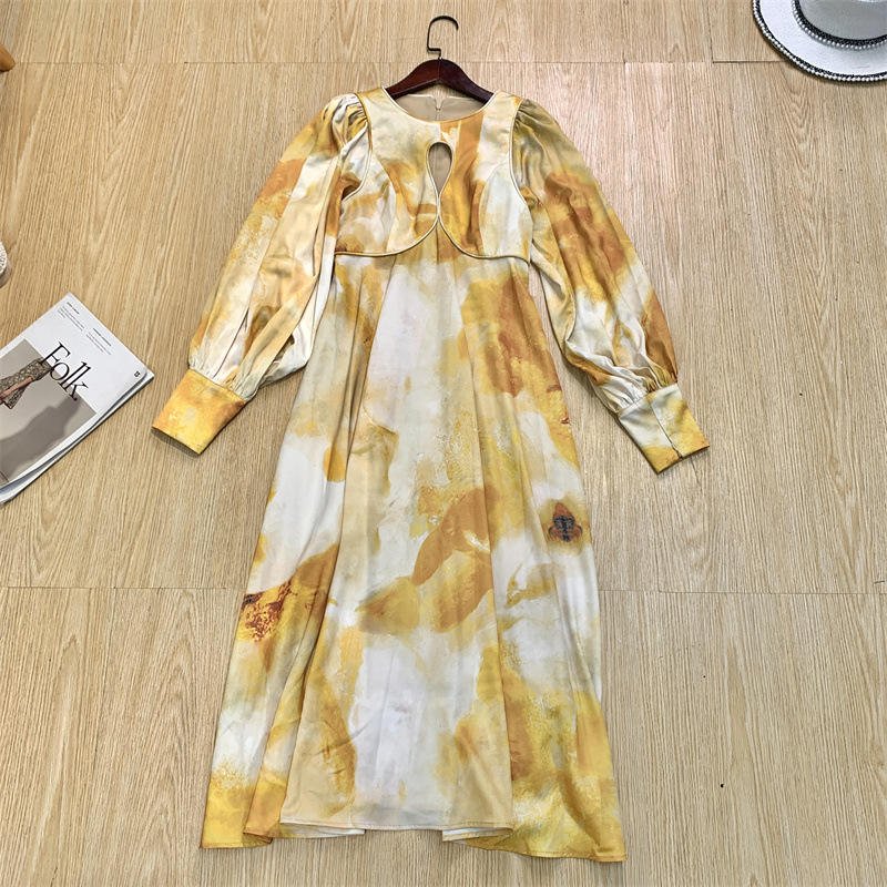 2023 New Arrivals Korean Backless Boho Burnt Orange Buy Online Yellow Long Floral Color Changing Cotton Puff Casual Dress