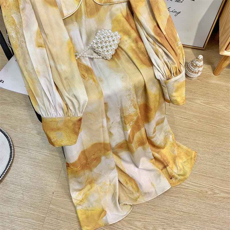 2023 New Arrivals Korean Backless Boho Burnt Orange Buy Online Yellow Long Floral Color Changing Cotton Puff Casual Dress