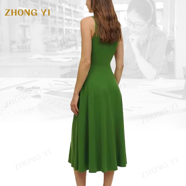 High Quality Custom Sexy Ladies Summer Midi Knitted Belly Button Deep Sleeveless Casual Dresses Manufacturers Factory In China